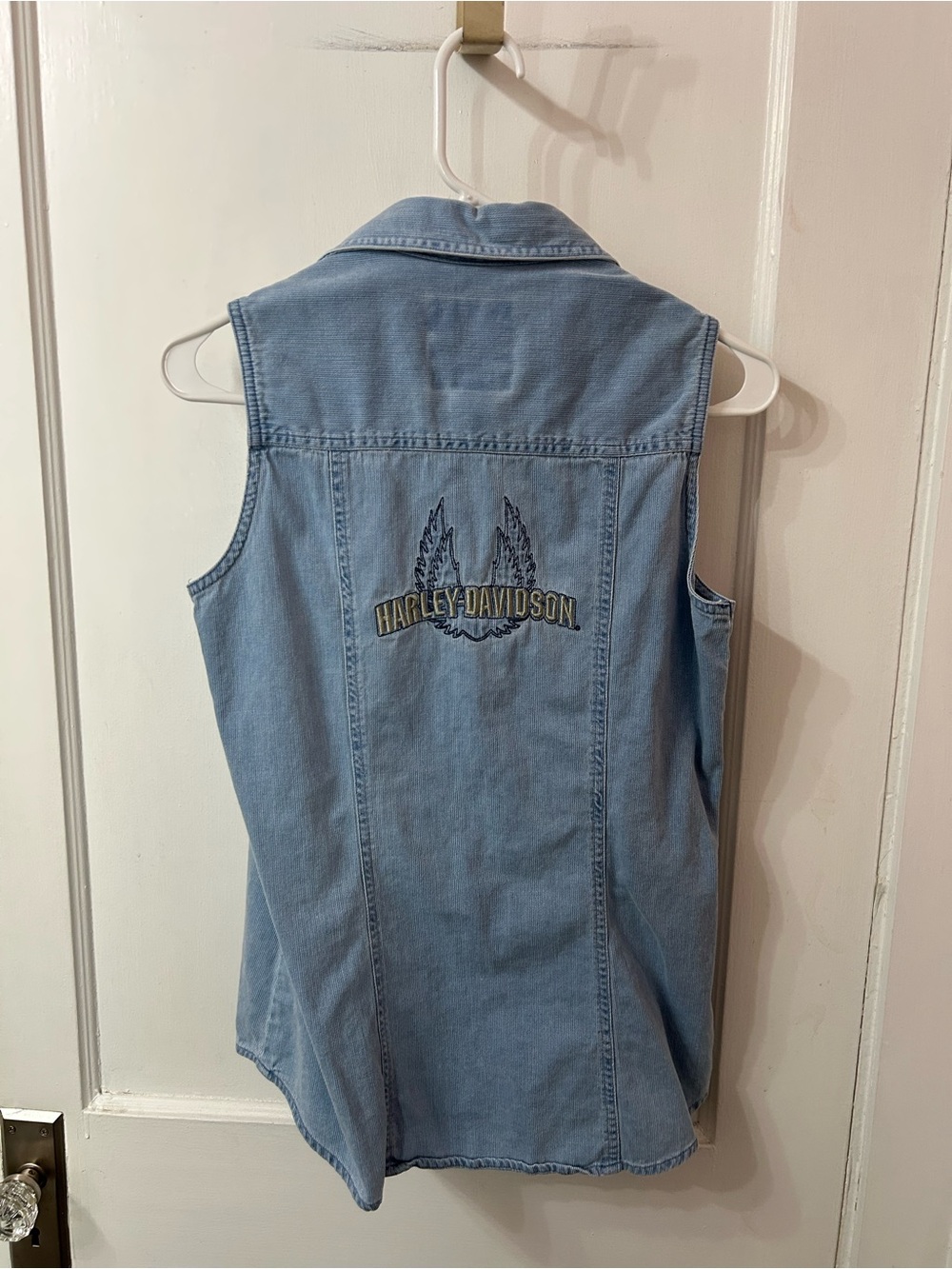 Harley-Davidson Light Blue Denim Sleeveless Button-Up Top